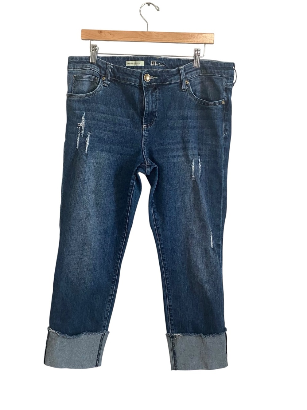 Kut from the Kloth Cameron Straight Leg Distress Cuff Crop Jeans Size 14